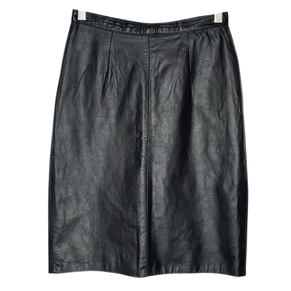 Vintage S&U Fashions Leather Pencil Skirt Lined Black Women’s Sz 6 / 26”